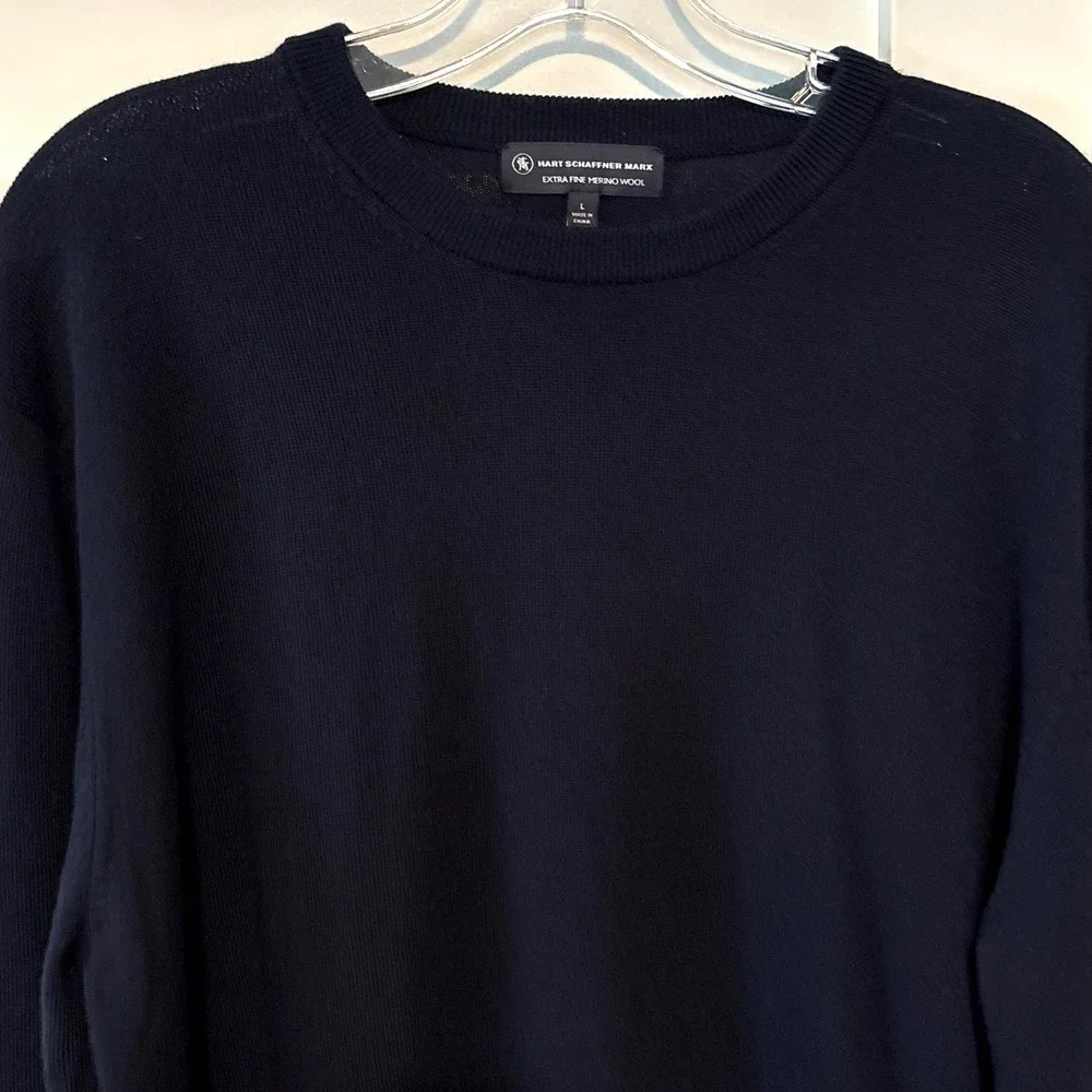 Hart Schaffner Marx Men's Navy Extra Fine Merino Wool Crewneck Sweater in Size L